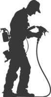 Silhouette Plumber in action full body black color only vector