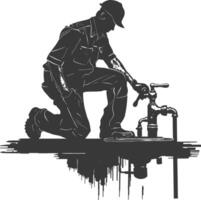 Silhouette Plumber in action full body black color only vector