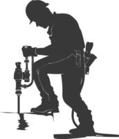 Silhouette Plumber in action full body black color only vector