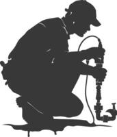 Silhouette Plumber in action full body black color only vector
