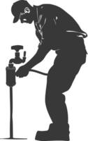 Silhouette Plumber in action full body black color only vector