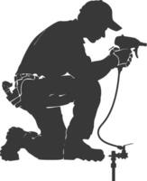 Silhouette Plumber in action full body black color only vector