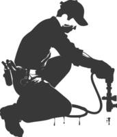 Silhouette Plumber in action full body black color only vector