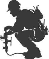 Silhouette Plumber in action full body black color only vector