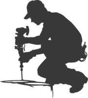 Silhouette Plumber in action full body black color only vector