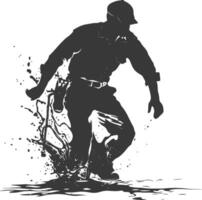 Silhouette Plumber in action full body black color only vector