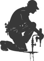 Silhouette Plumber in action full body black color only vector