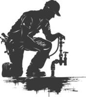 Silhouette Plumber in action full body black color only vector