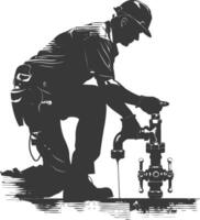 Silhouette Plumber in action full body black color only vector