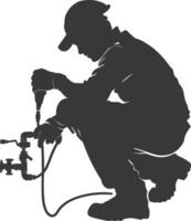 Silhouette Plumber in action full body black color only vector