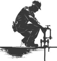 Silhouette Plumber in action full body black color only vector