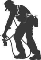 Silhouette Plumber in action full body black color only vector