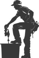 Silhouette Plumber in action full body black color only vector