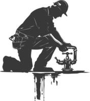 Silhouette Plumber in action full body black color only vector