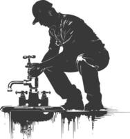 Silhouette Plumber in action full body black color only vector