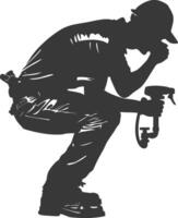 Silhouette Plumber in action full body black color only vector