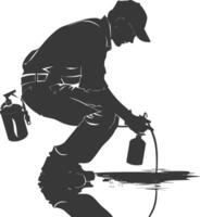 Silhouette Plumber in action full body black color only vector