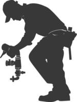 Silhouette Plumber in action full body black color only vector