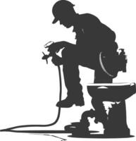 Silhouette Plumber in action full body black color only vector