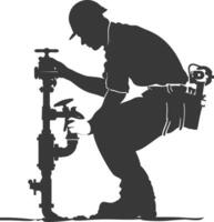 Silhouette Plumber in action full body black color only vector