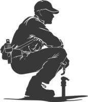 Silhouette Plumber in action full body black color only vector