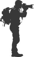 Silhouette Reporter in action full body black color only vector