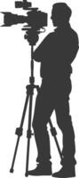 Silhouette Reporter in action full body black color only vector