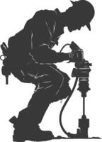 Silhouette Plumber in action full body black color only vector