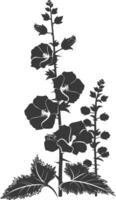 Silhouette hollyhocks flower in the ground black color only vector