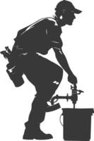 Silhouette Plumber in action full body black color only vector