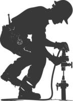 Silhouette Plumber in action full body black color only vector