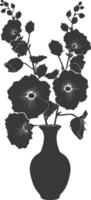 Silhouette hollyhocks flower in the vase black color only vector