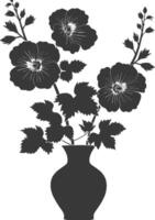 Silhouette hollyhocks flower in the vase black color only vector