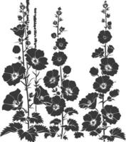 Silhouette hollyhocks flower in the ground black color only vector