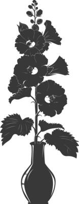 Silhouette hollyhocks flower in the vase black color only
