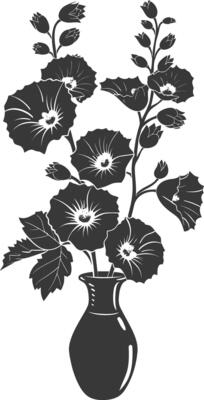 Silhouette hollyhocks flower in the vase black color only