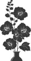 silueta malvarrosas flor en el florero negro color solamente vector