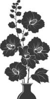 Silhouette hollyhocks flower in the vase black color only vector