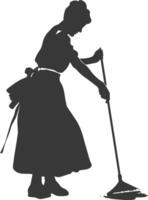 Silhouette housekeeper in action full body black color only vector