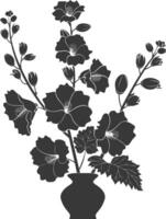 Silhouette hollyhocks flower in the vase black color only vector