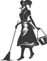 Silhouette housekeeper in action full body black color only vector