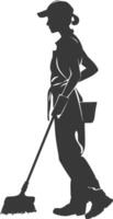 Silhouette housekeeper in action full body black color only vector