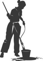 Silhouette housekeeper in action full body black color only vector