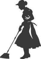 Silhouette housekeeper in action full body black color only vector