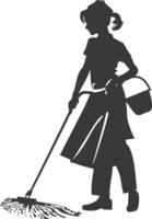 Silhouette housekeeper in action full body black color only vector