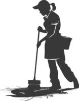 Silhouette housekeeper in action full body black color only vector