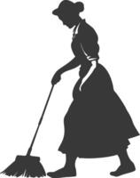 Silhouette housekeeper in action full body black color only vector