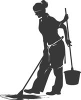 Silhouette housekeeper in action full body black color only vector