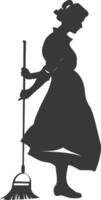 Silhouette housekeeper in action full body black color only vector