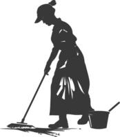 Silhouette housekeeper in action full body black color only vector